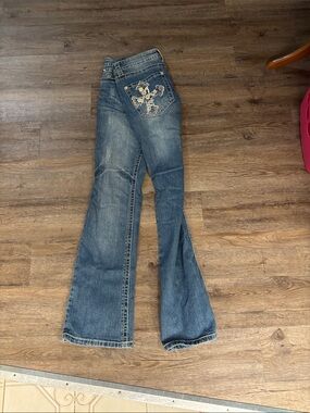 Premier Womens Medium Blue Embroidered Flare Jeans